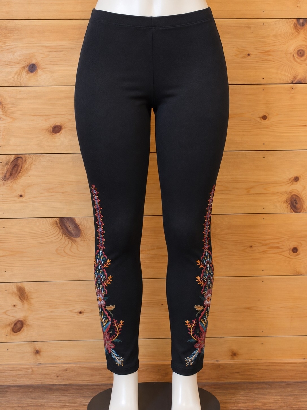 Black Embroidered Side-Detail Leggings